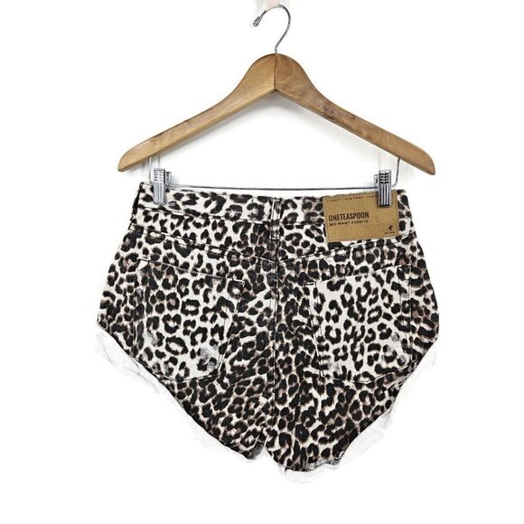 New One Teaspoon Animal Bandits Shorts Womens 26 Leopard Print Distressed - Picture 3 of 6